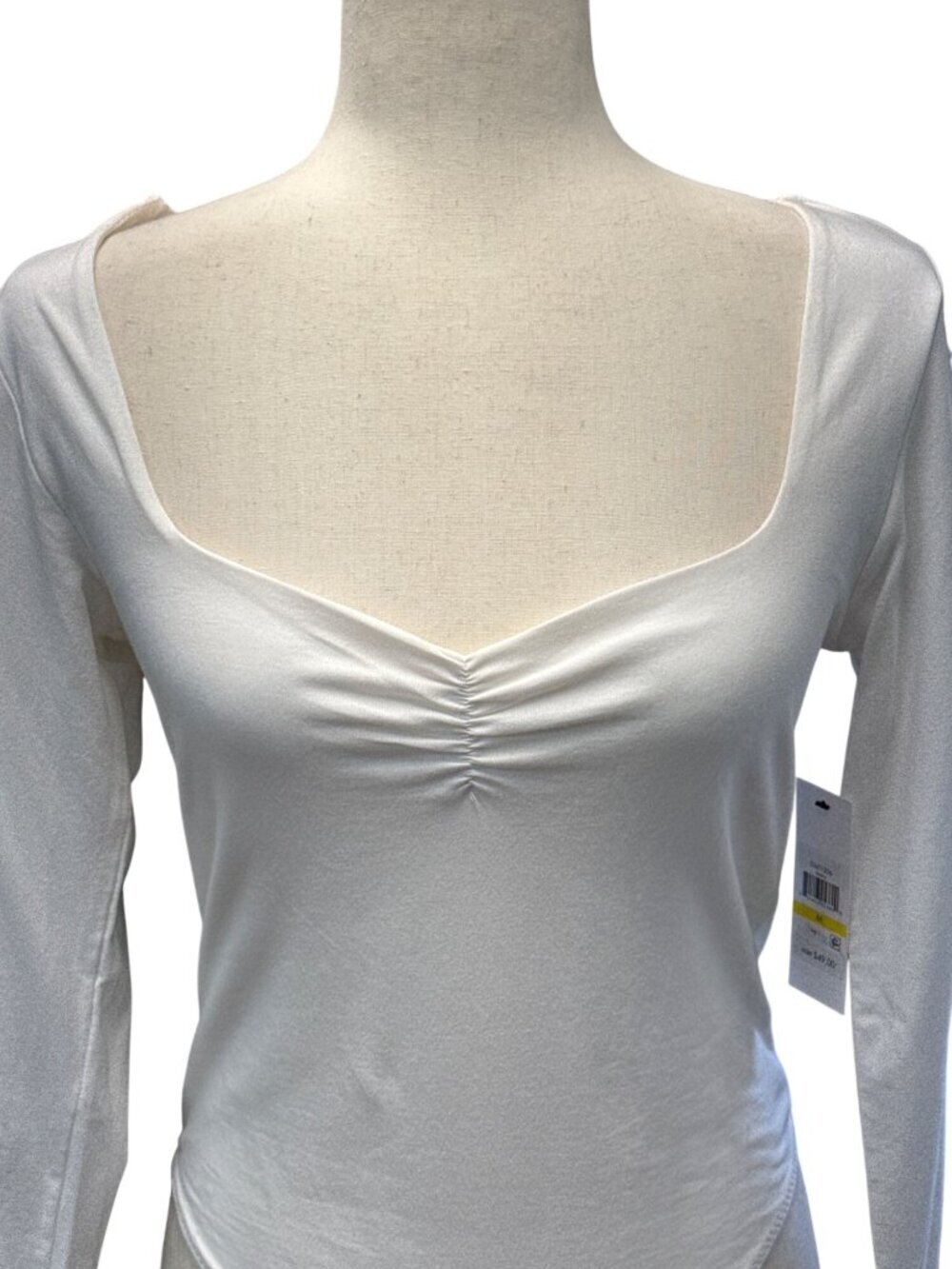 DKNY Jeans Long Sleeve Bodysuit~Size M~Ivory Ruched Detail NWT L16 10